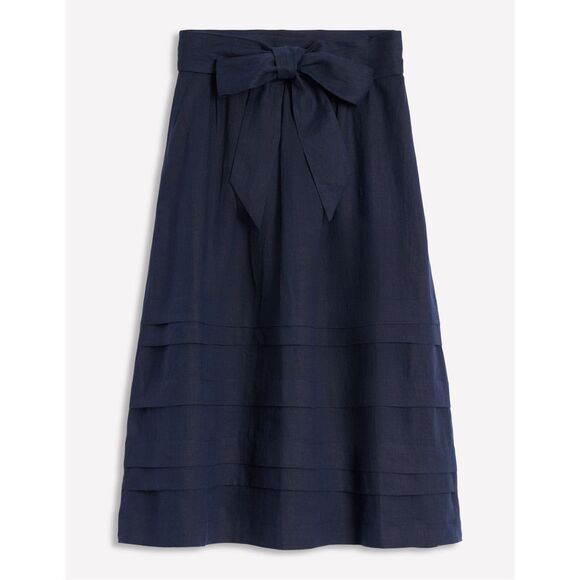 Boden Pintuck Linen Midi Skirt in Navy Size 4 NWT - Picture 1 of 10